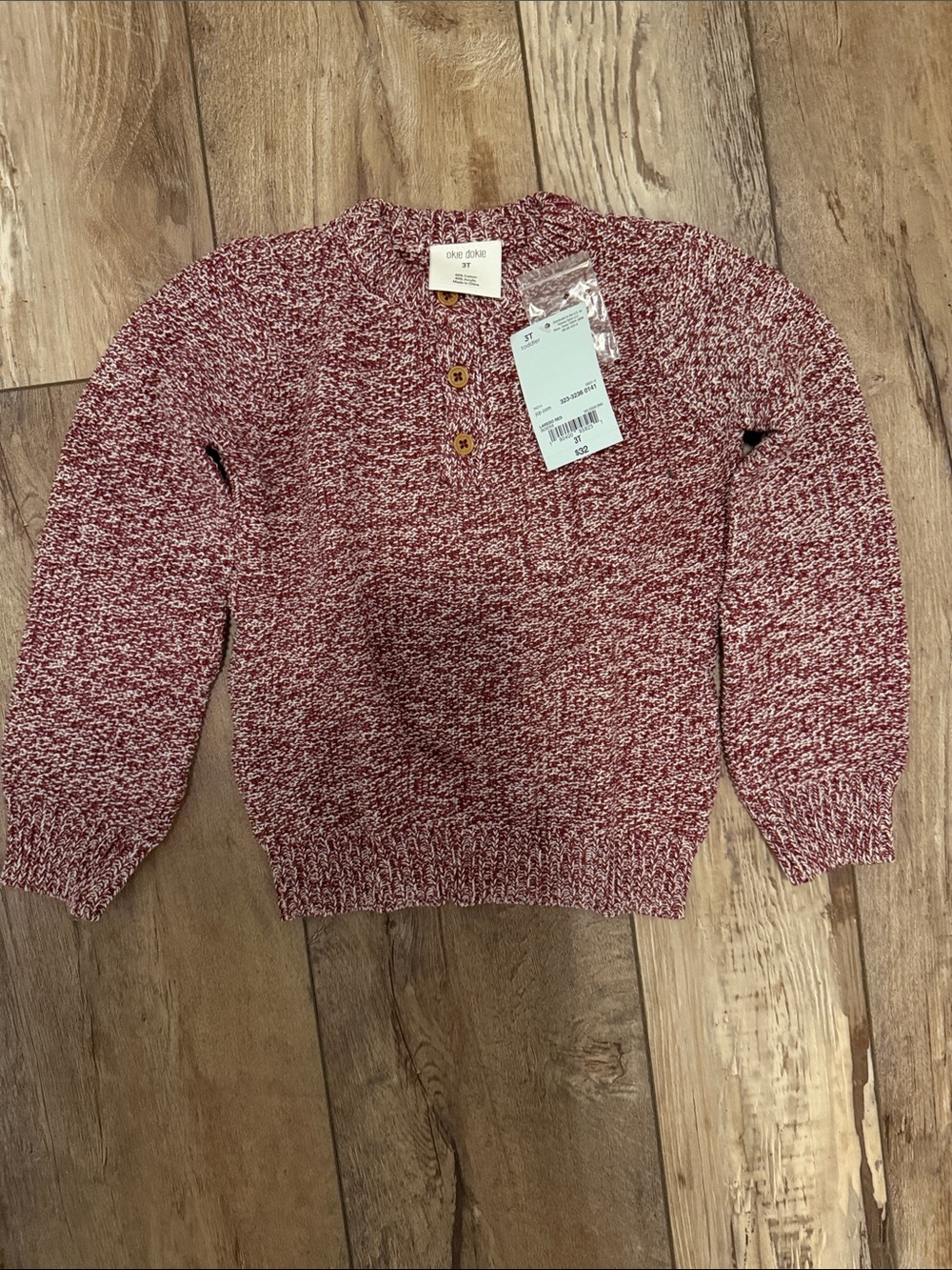 okie dokie Red and White Marled Henley Sweater